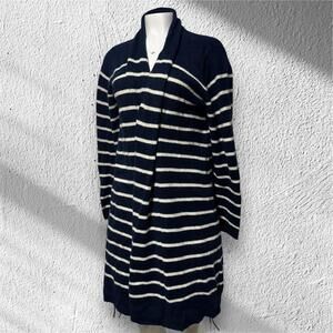 Old Navy Women's Navy Blue and White Striped Wrap Sweater Cardigan, Size Large